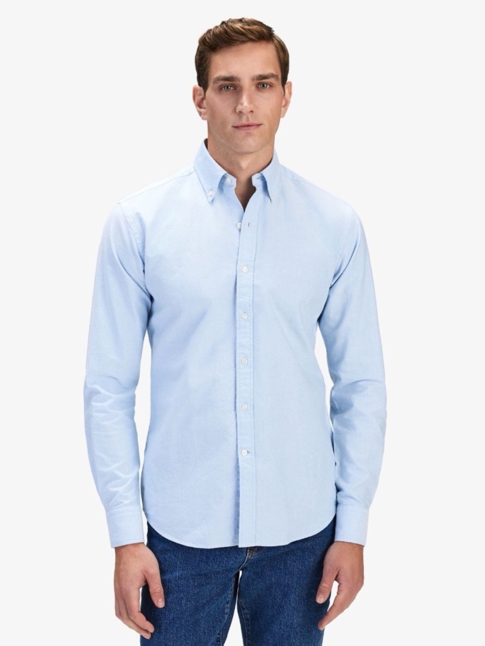 JOHN HENRIC Light Blue Men's Button Down Slim Fit Oxford Shirt Size 15 3/4, 40